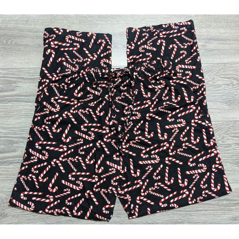 Old Navy Lounge Pants Adult Medium Black Christmas Candy Canes Drawstring Womens